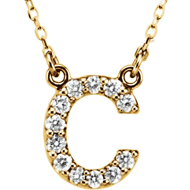 14k Gold 1/6 CTW Diamond Alphabet Initial Letter C Necklace