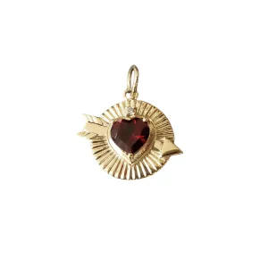 14k Gold Red Heart Garnet & Brilliant Cut Diamond  Pendant