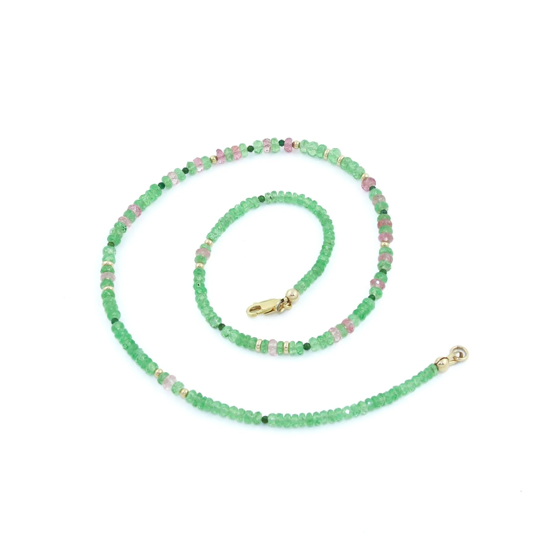 14K Gold Tsavorite & Tourmaline Gem Strand Necklace