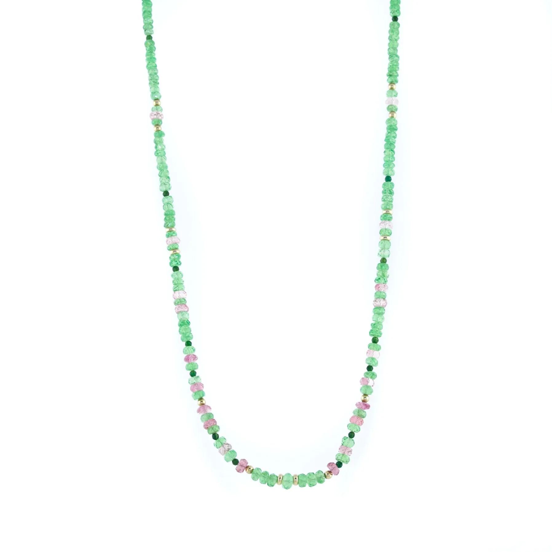 14K Gold Tsavorite & Tourmaline Gem Strand Necklace
