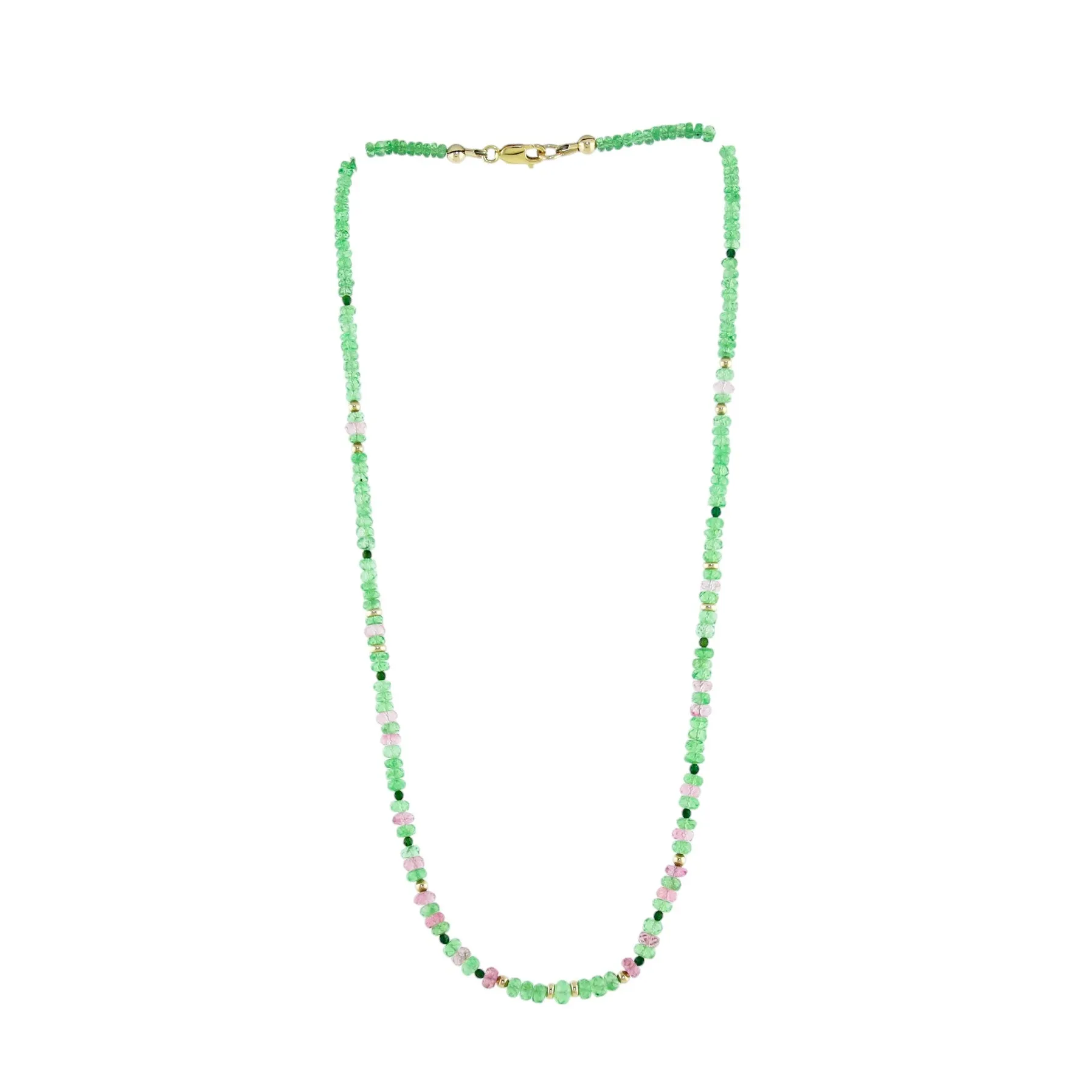 14K Gold Tsavorite & Tourmaline Gem Strand Necklace
