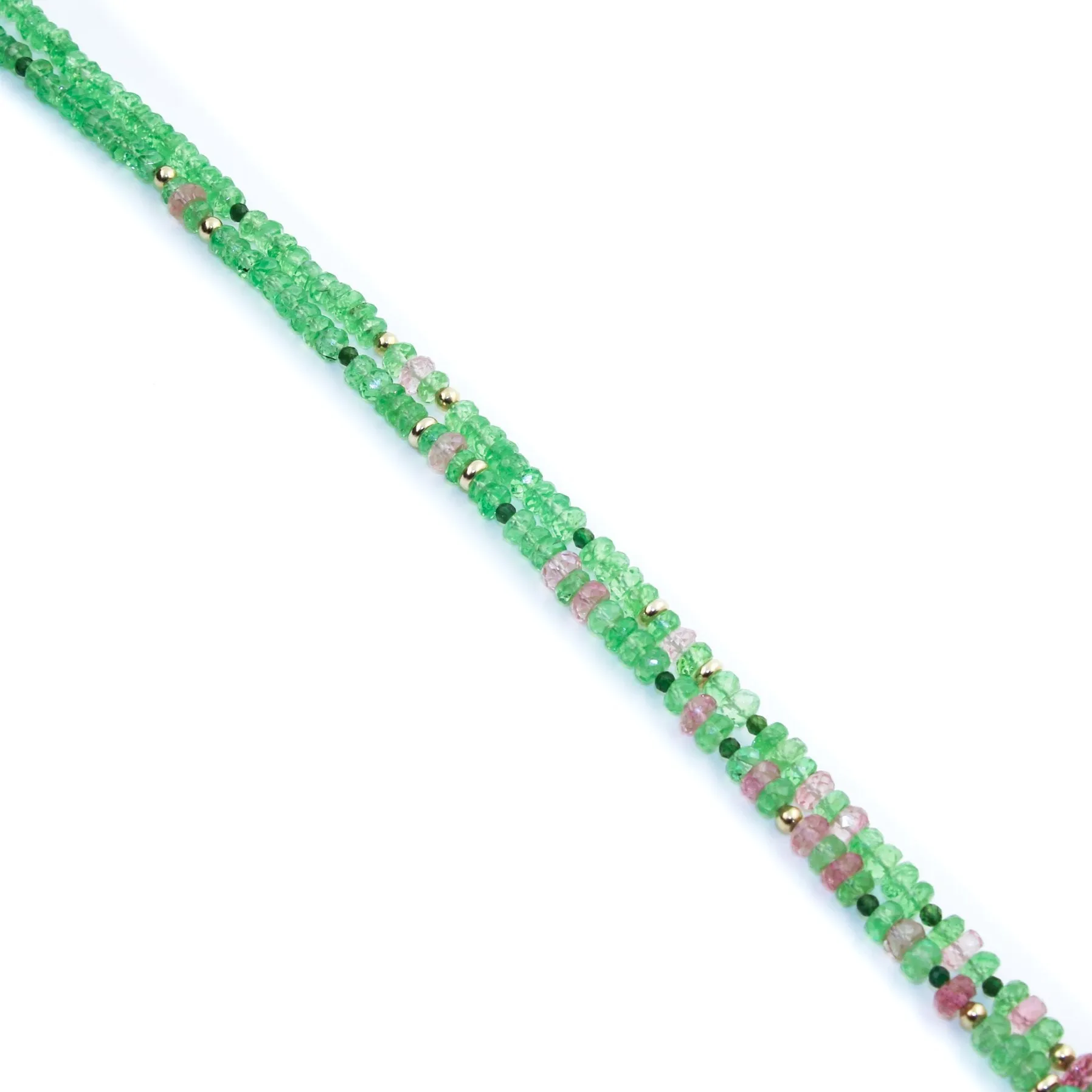 14K Gold Tsavorite & Tourmaline Gem Strand Necklace