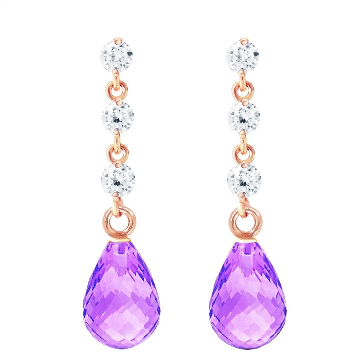 14K Solid Rose Gold Diamond & Amethyst Class Earrings