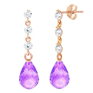 14K Solid Rose Gold Diamond & Amethyst Class Earrings