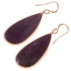 14K Solid Rose Gold Fish Hook Ruby Earrings