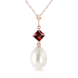 14K Solid Rose Gold Necklace w/ Natural Garnet & Pearl