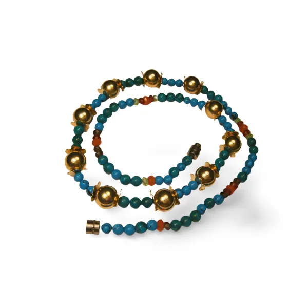 14K Yellow Gold Turquoise Carnelian Peridot Garnet Beaded Strand Necklace