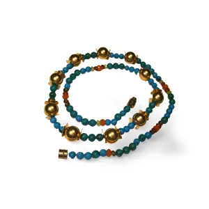 14K Yellow Gold Turquoise Carnelian Peridot Garnet Beaded Strand Necklace