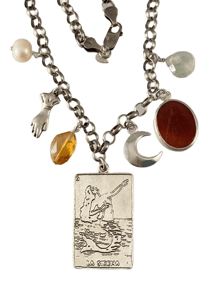 16” ‘La Sirena’ Chunky Sterling Silver Charm Necklace
