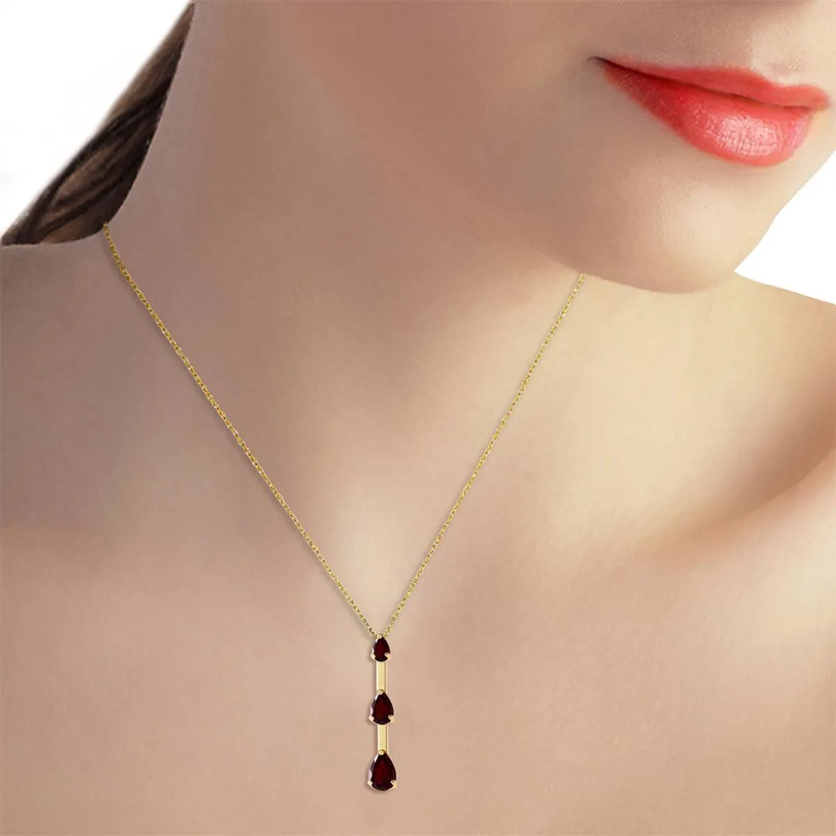 1.71 Carat 14K Solid Yellow Gold Necklace Natural Garnet