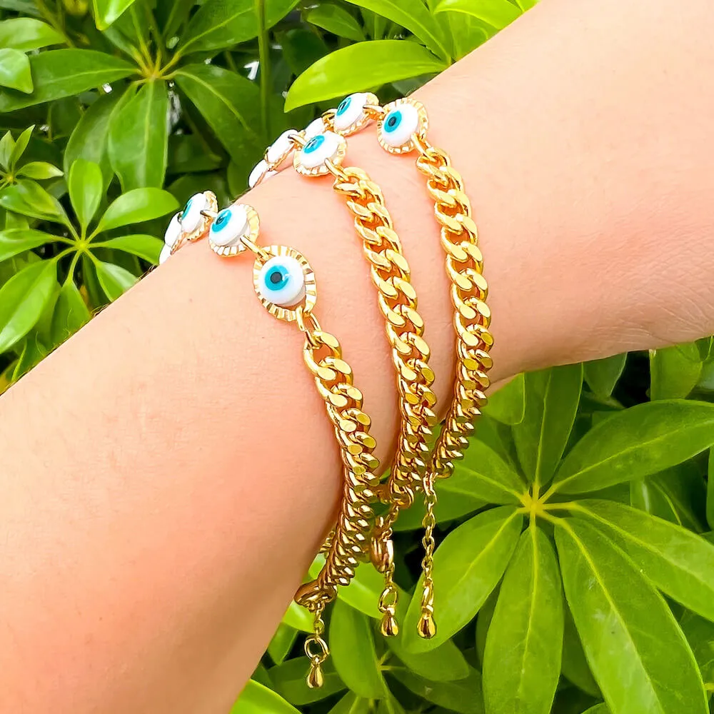 18K Gold Filled Light Blue Evil Eye Protection Bracelet