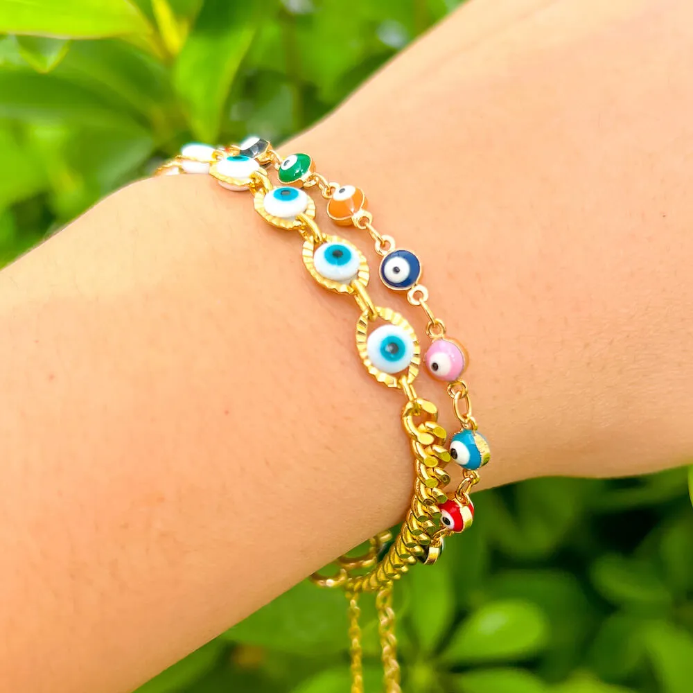 18K Gold Filled Light Blue Evil Eye Protection Bracelet