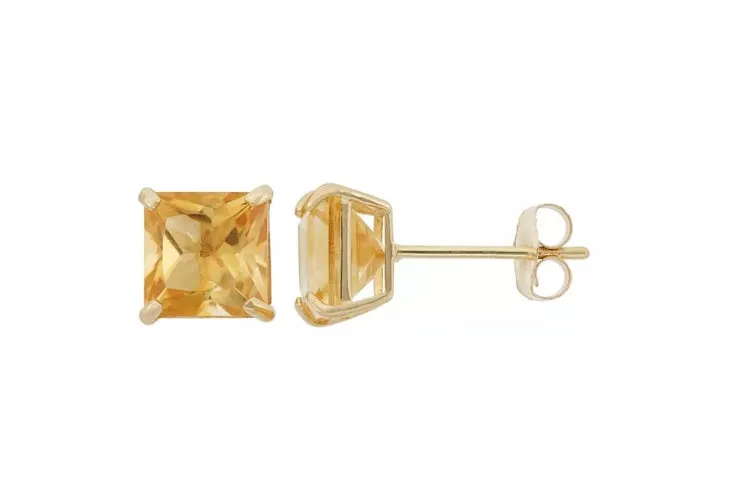 24k Yellow Gold Plated 2 Cttw Citrine Square Stud Earrings