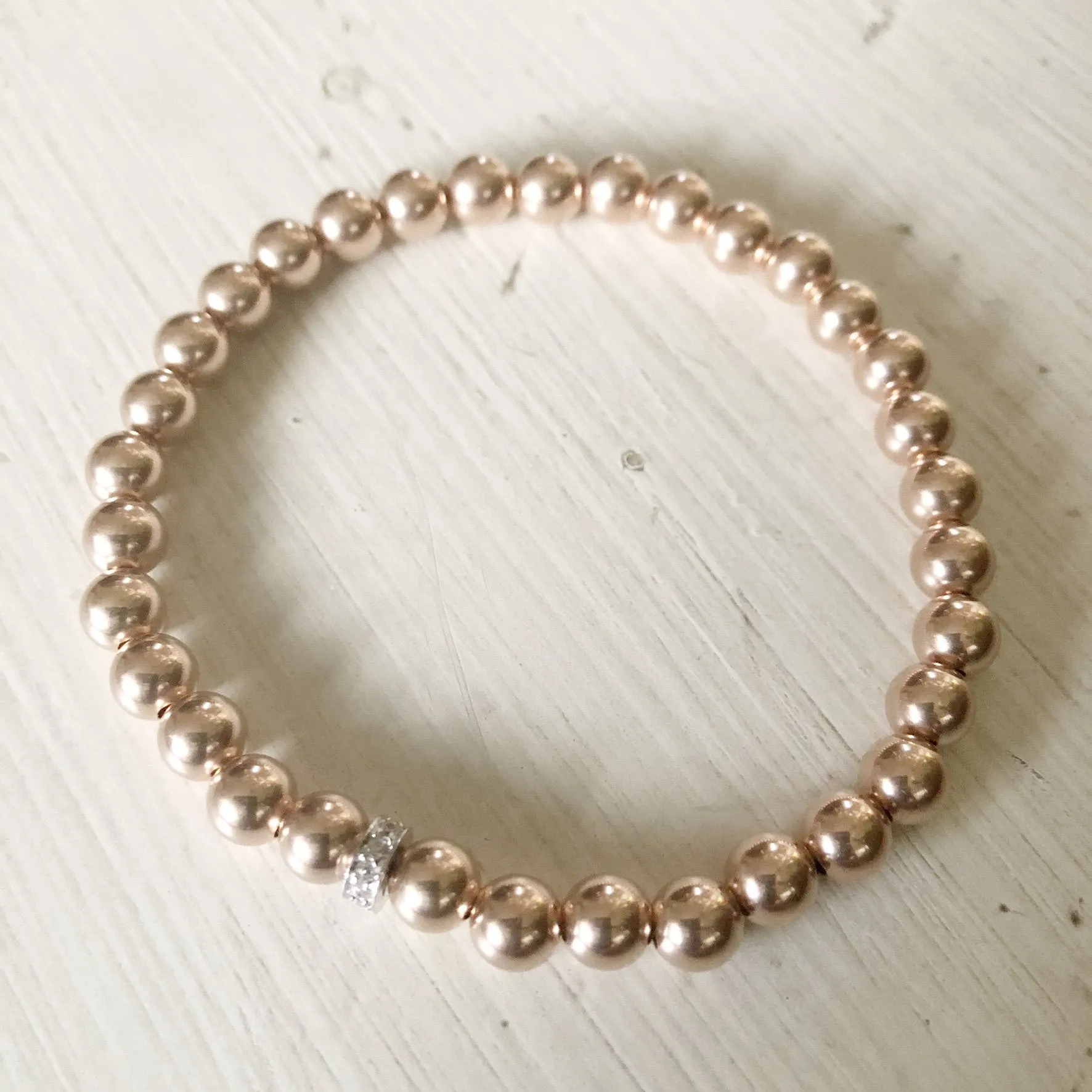5mm Bead Stretch Bracelet with Sterling Silver/Cubic Zirconia Roundel Bead