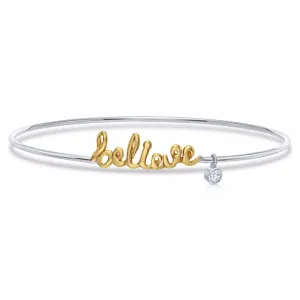 925 Sterling Silver Handmade "Believe" bangle bracelet