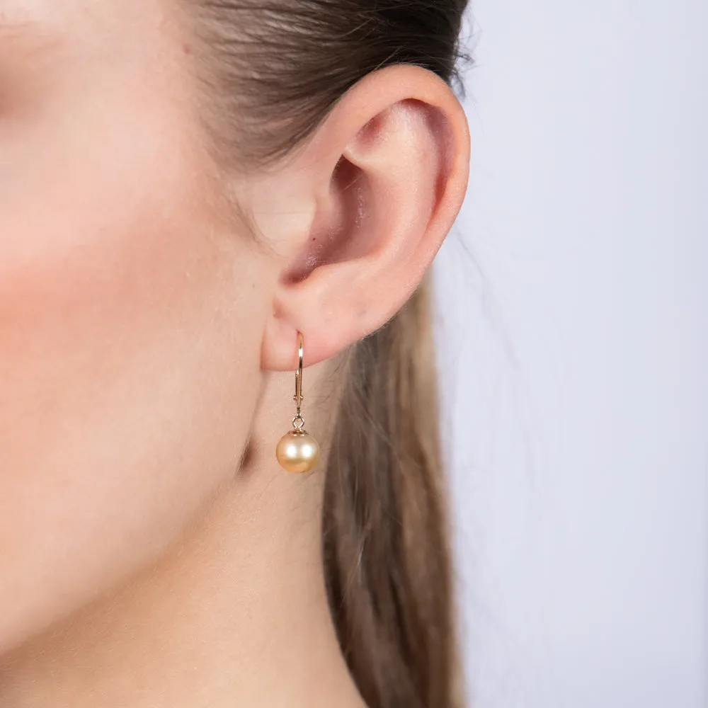 9ct Yellow Gold 8-9mm Golden South Sea Pearl Drop Earrings