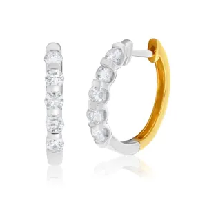 9ct Yellow Gold & White Gold Diamond Hoop Earrings