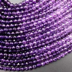 AAA Faceted Natural Amethyst 4mm Round Beads Purple Shaded Ombre 15.5" Strand