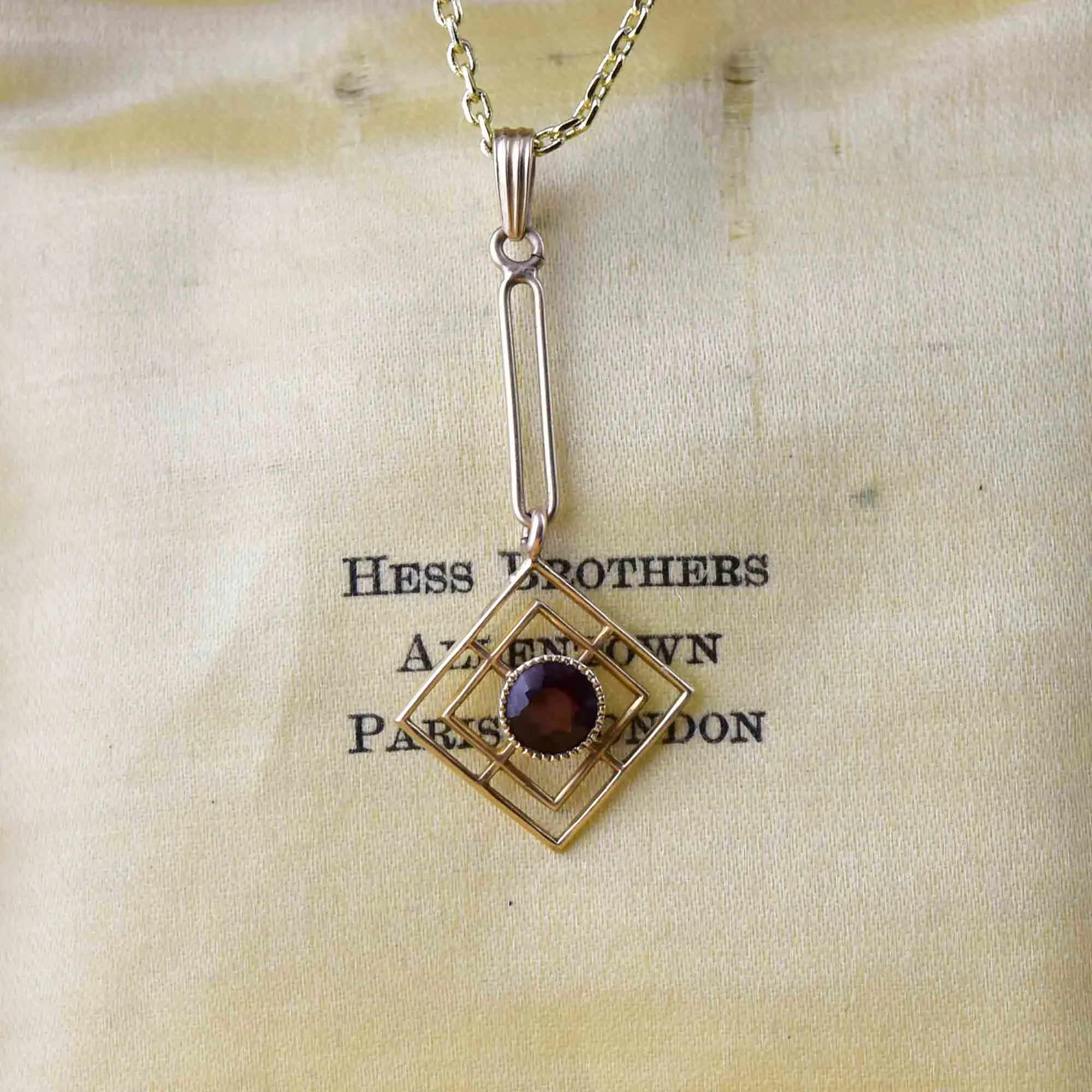 Antique 14K Gold Garnet Lavalier Pendant Necklace