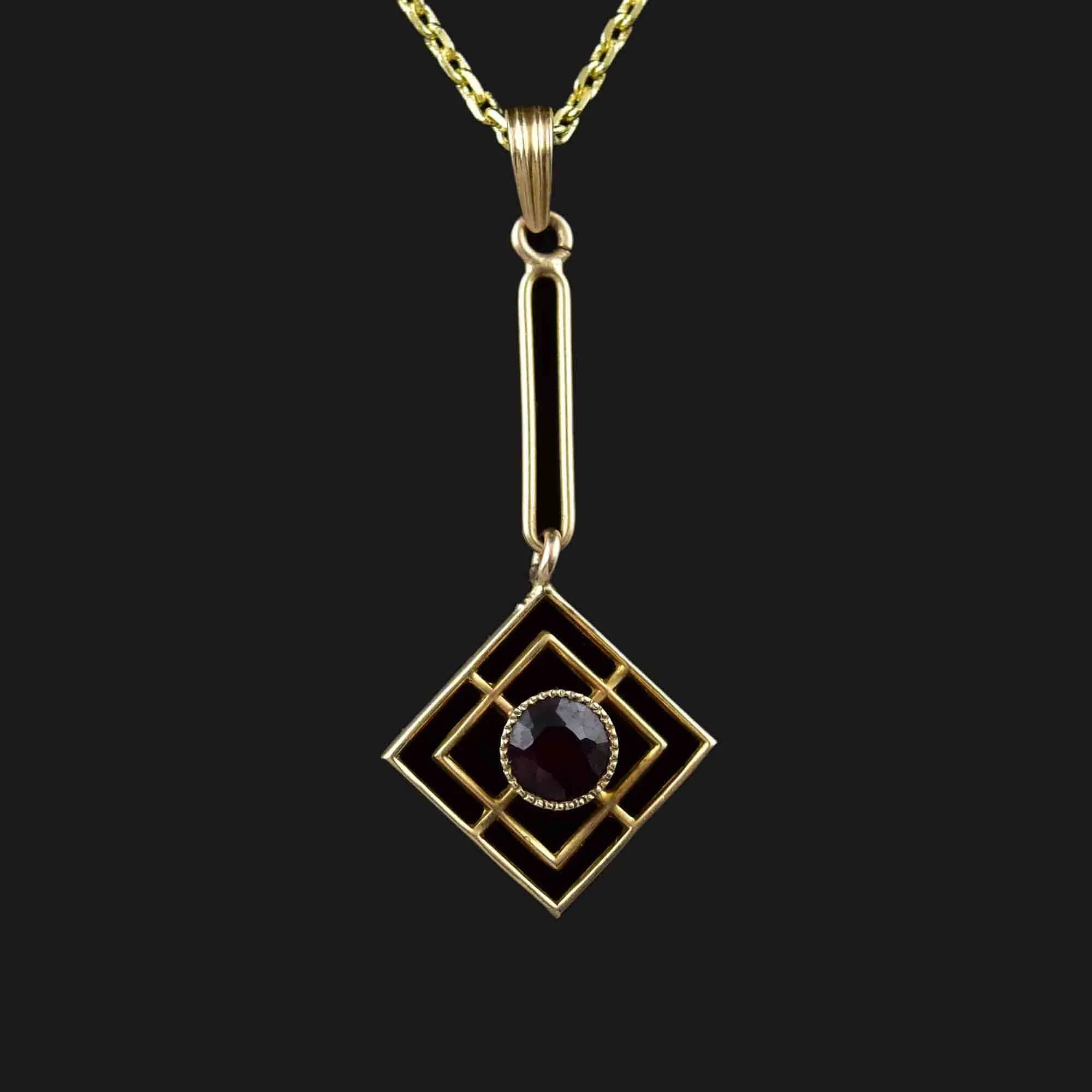 Antique 14K Gold Garnet Lavalier Pendant Necklace