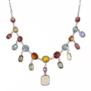 Antique Arts & Crafts Semi Precious Silver Festoon Necklace