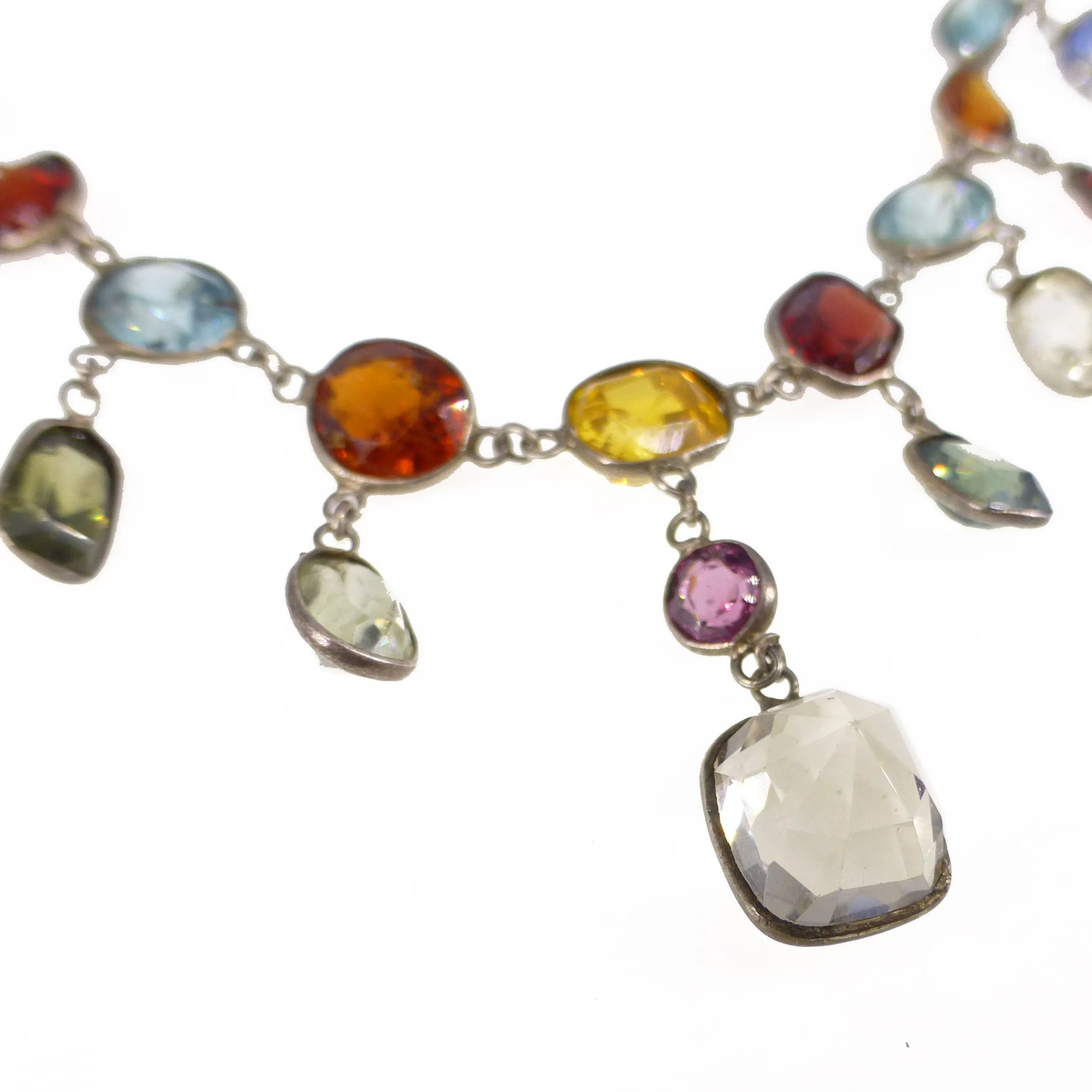 Antique Arts & Crafts Semi Precious Silver Festoon Necklace