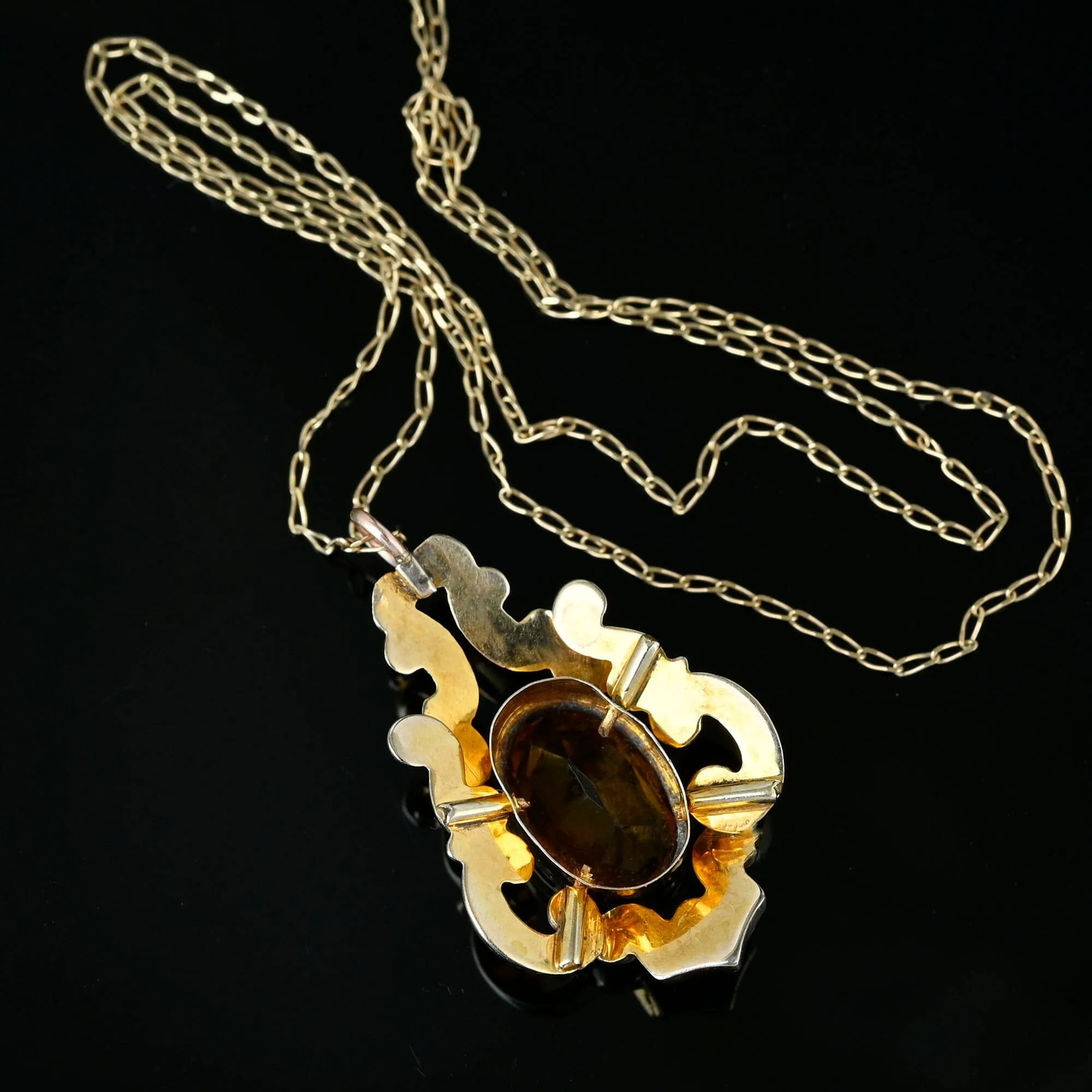 Antique Gold Rococo Citrine Pendant Necklace