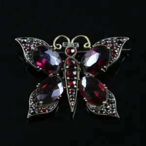 Antique Victorian Garnet Butterfly Gold Brooch Circa 1880