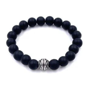 Ashley Gold Stretch Silver Beaded Spiral Design Men's Bracelet