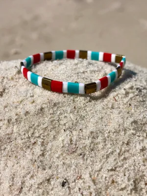‘Beach Days’ Tila Glass Bead Elastic Bracelet
