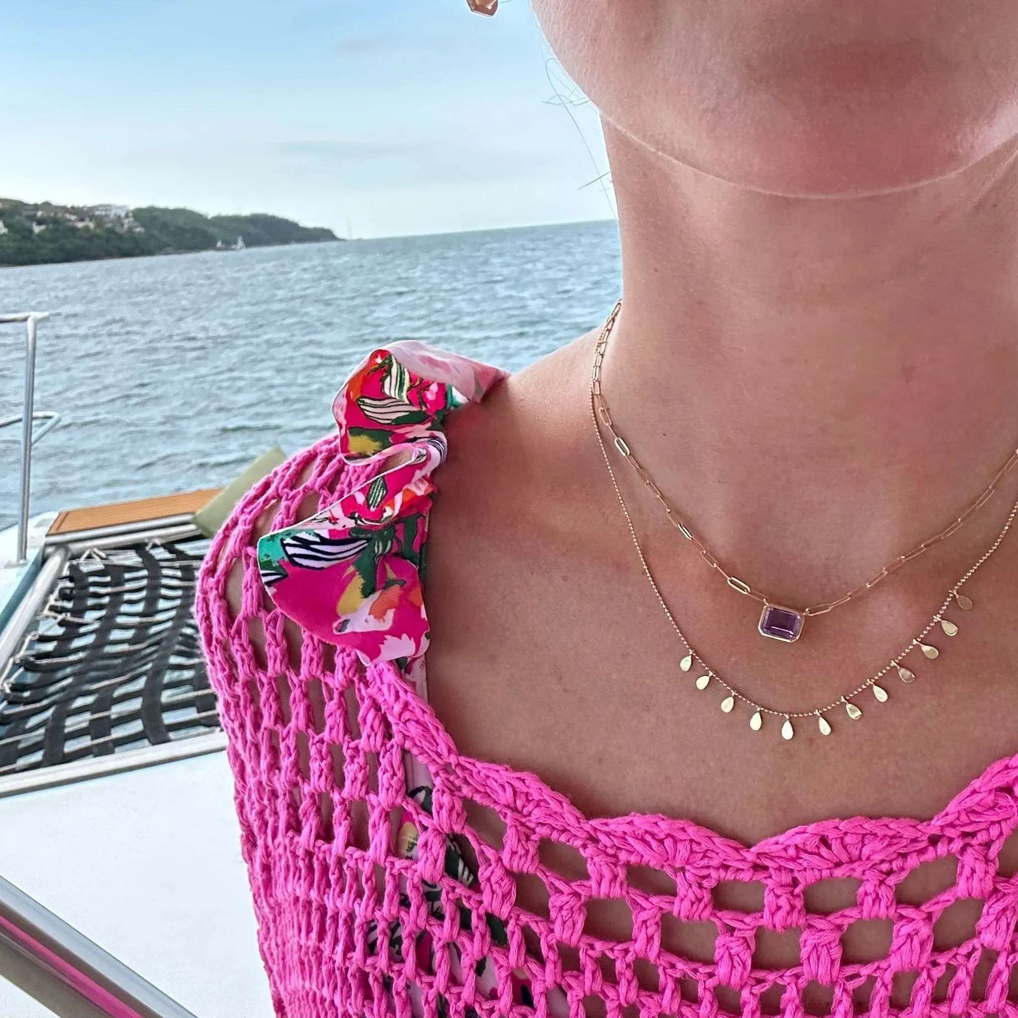 Bezel Set Gemstone Paper Clip Necklace