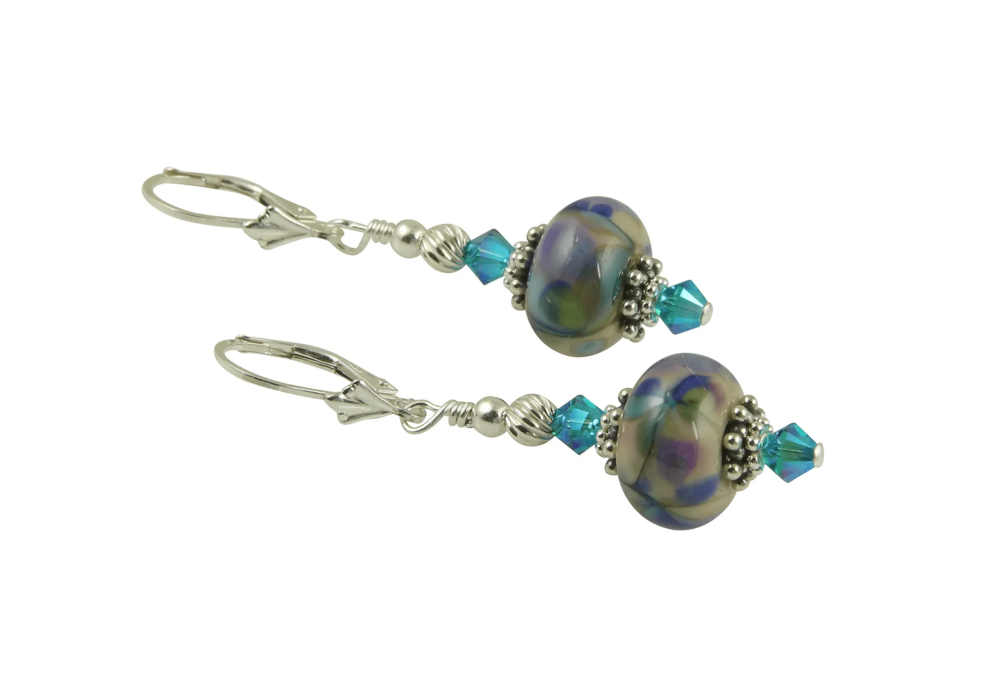 Blue Watercolor Lampwork Earrings