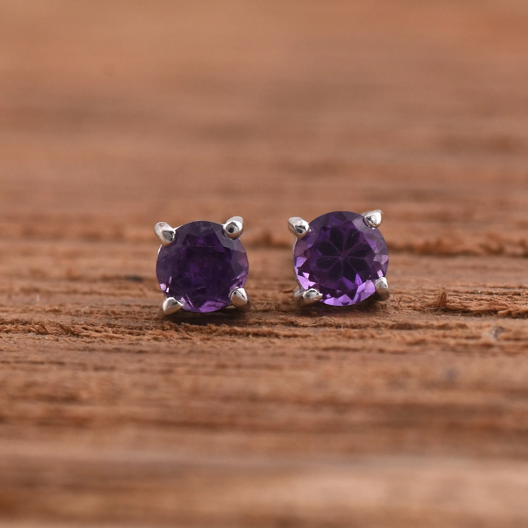 Checker Cut Amethyst Studs Earrings