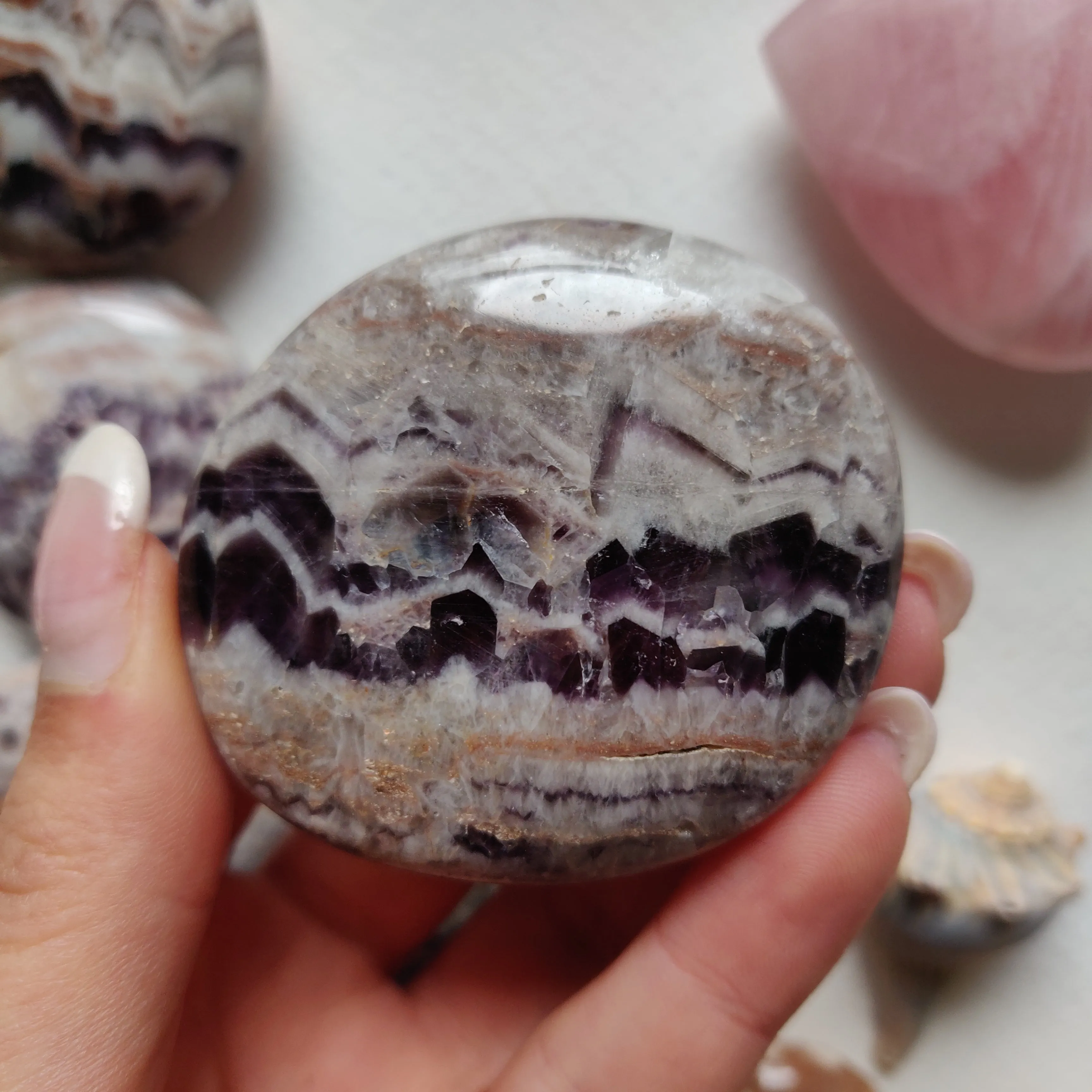 Chevron Amethyst Palm Stone (#12)