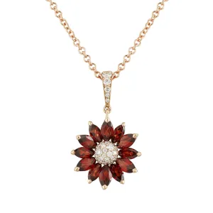 Daisy Small Pendant in 18ct Rose Gold with Garnet and Diamonds