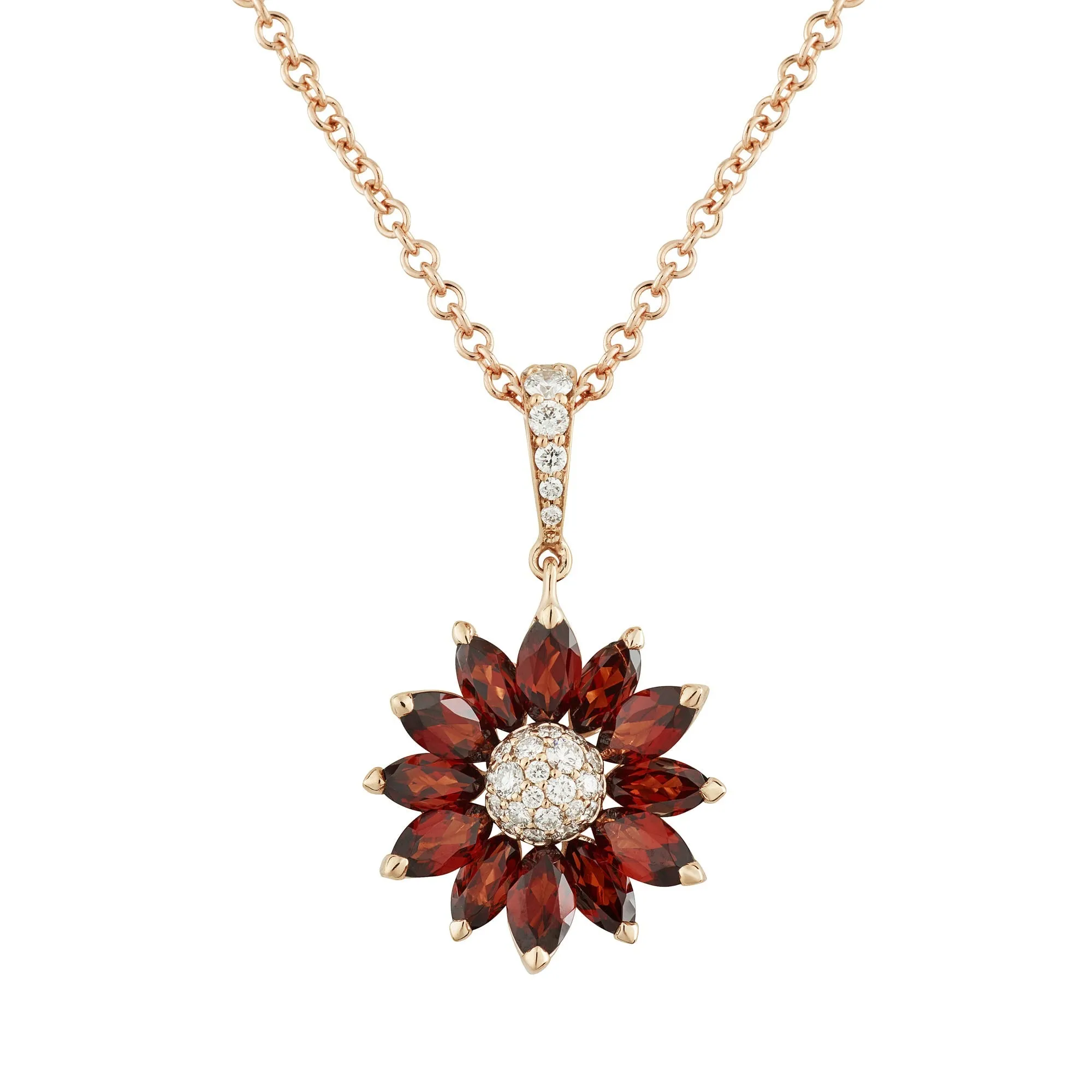 Daisy Small Pendant in 18ct Rose Gold with Garnet and Diamonds