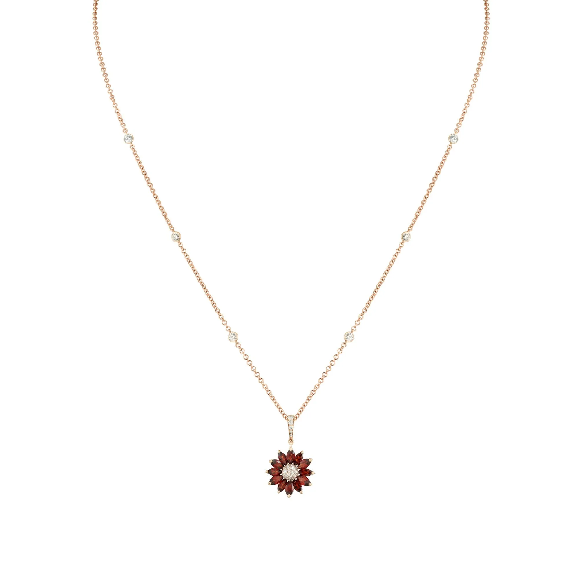Daisy Small Pendant in 18ct Rose Gold with Garnet and Diamonds