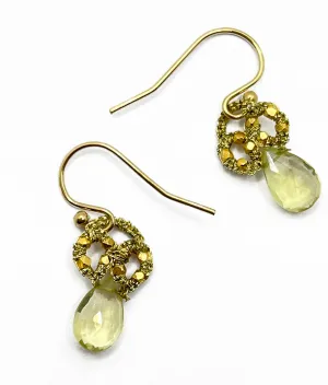 Danielle Welmond |  Woven Gold Cord and 14kt Gold Vermeil Bead Earrings with Lemon Quartz Drop