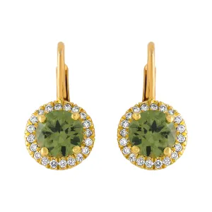 Demantoid Garnet and Diamond Halo Drop Earrings