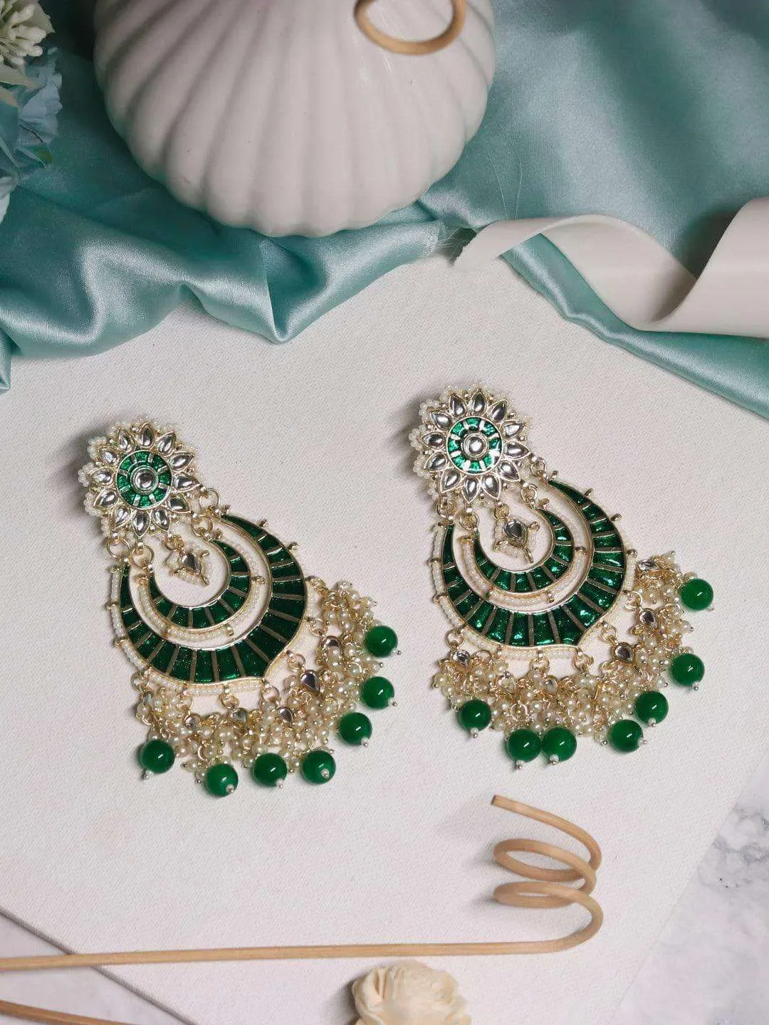Emerald Studded Kundan Chandbali