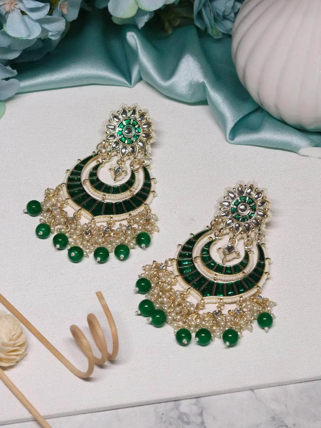 Emerald Studded Kundan Chandbali