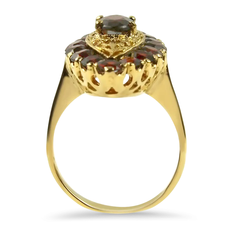 Estate 18k Yellow Gold Navette Garnet Ring