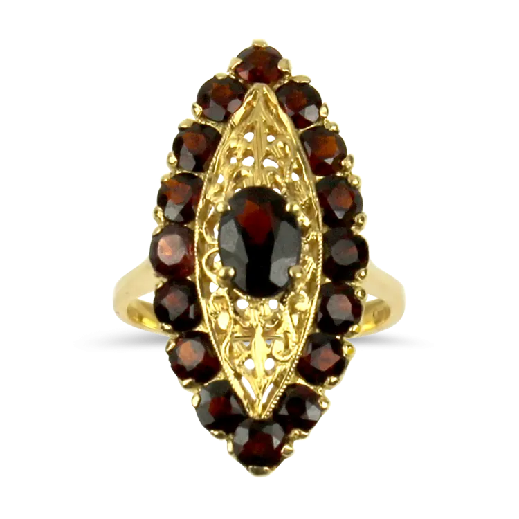 Estate 18k Yellow Gold Navette Garnet Ring