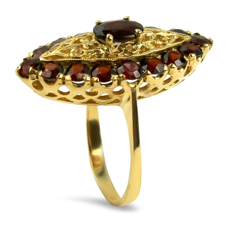 Estate 18k Yellow Gold Navette Garnet Ring