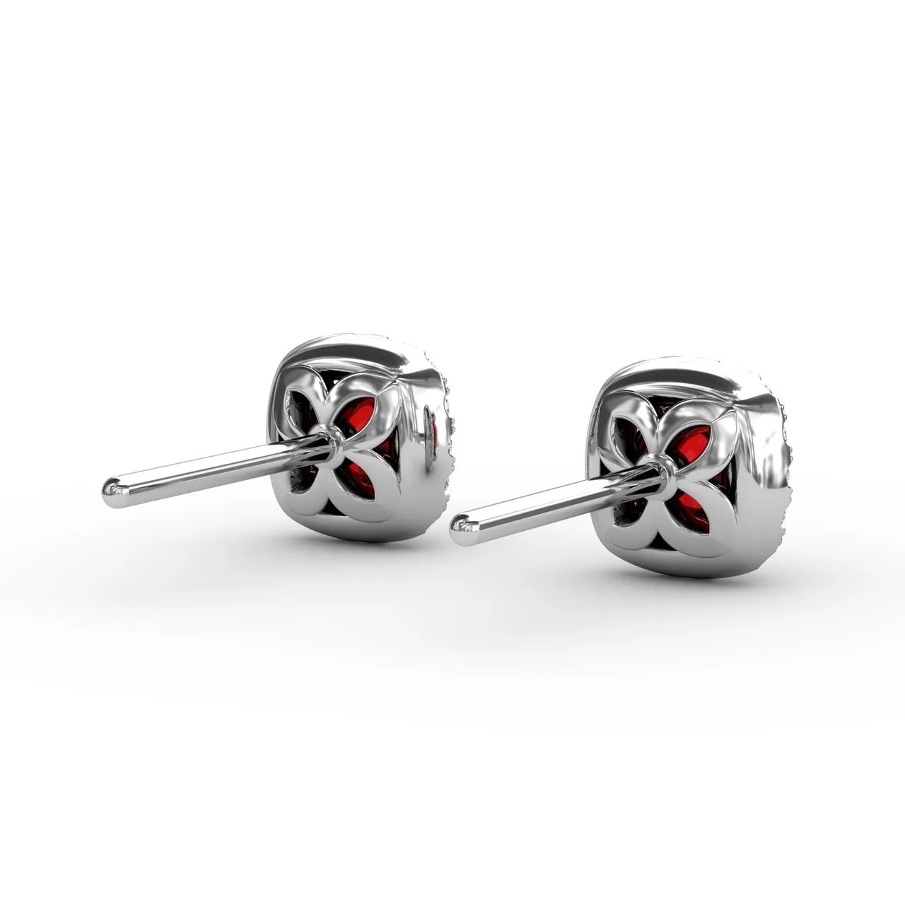 Fana 14k White Gold Cushion Cut Ruby Stud Earrings