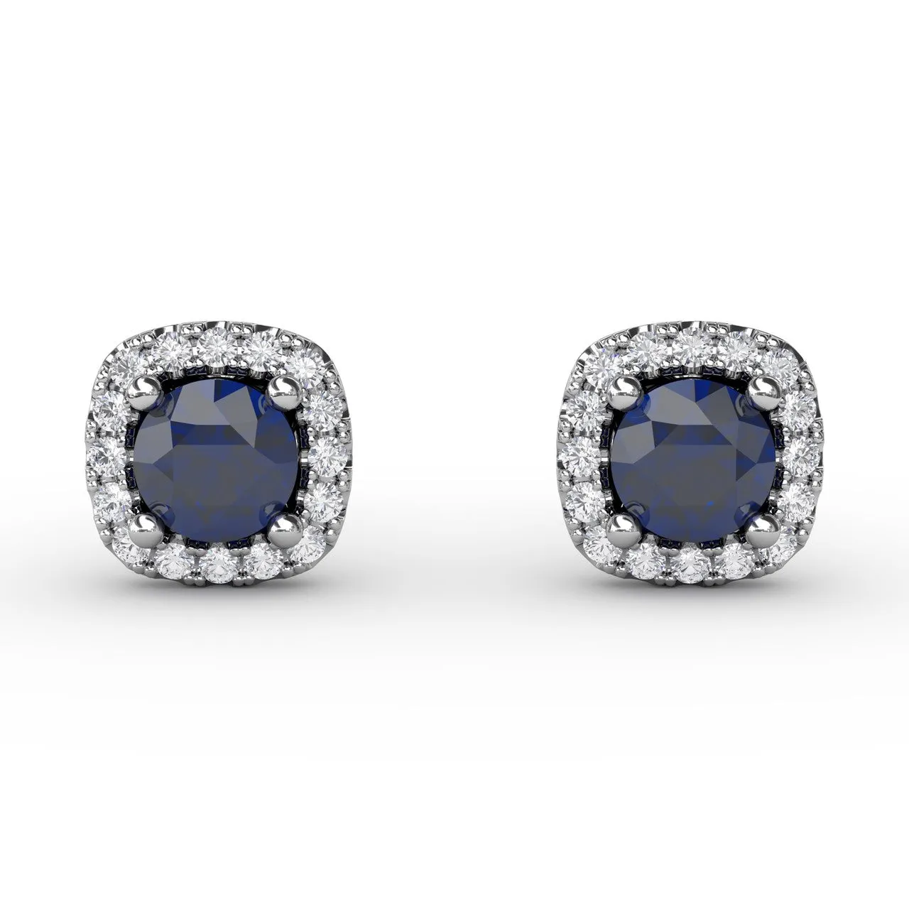 Fana 14k White Gold Cushion Cut Sapphire Stud Earrings