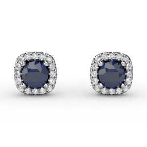 Fana 14k White Gold Cushion Cut Sapphire Stud Earrings