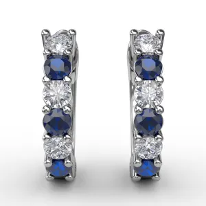Fana 14k White Gold Shared Prong Sapphire And Diamond Hoop Earrings