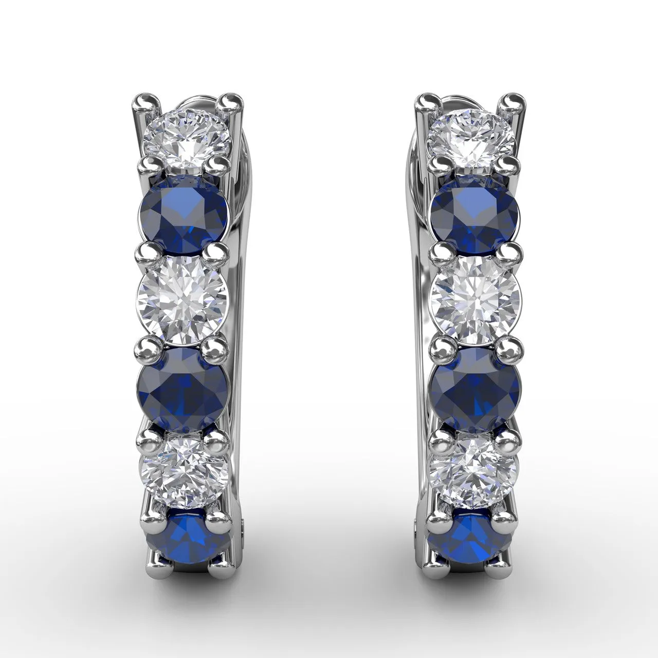 Fana 14k White Gold Shared Prong Sapphire And Diamond Hoop Earrings