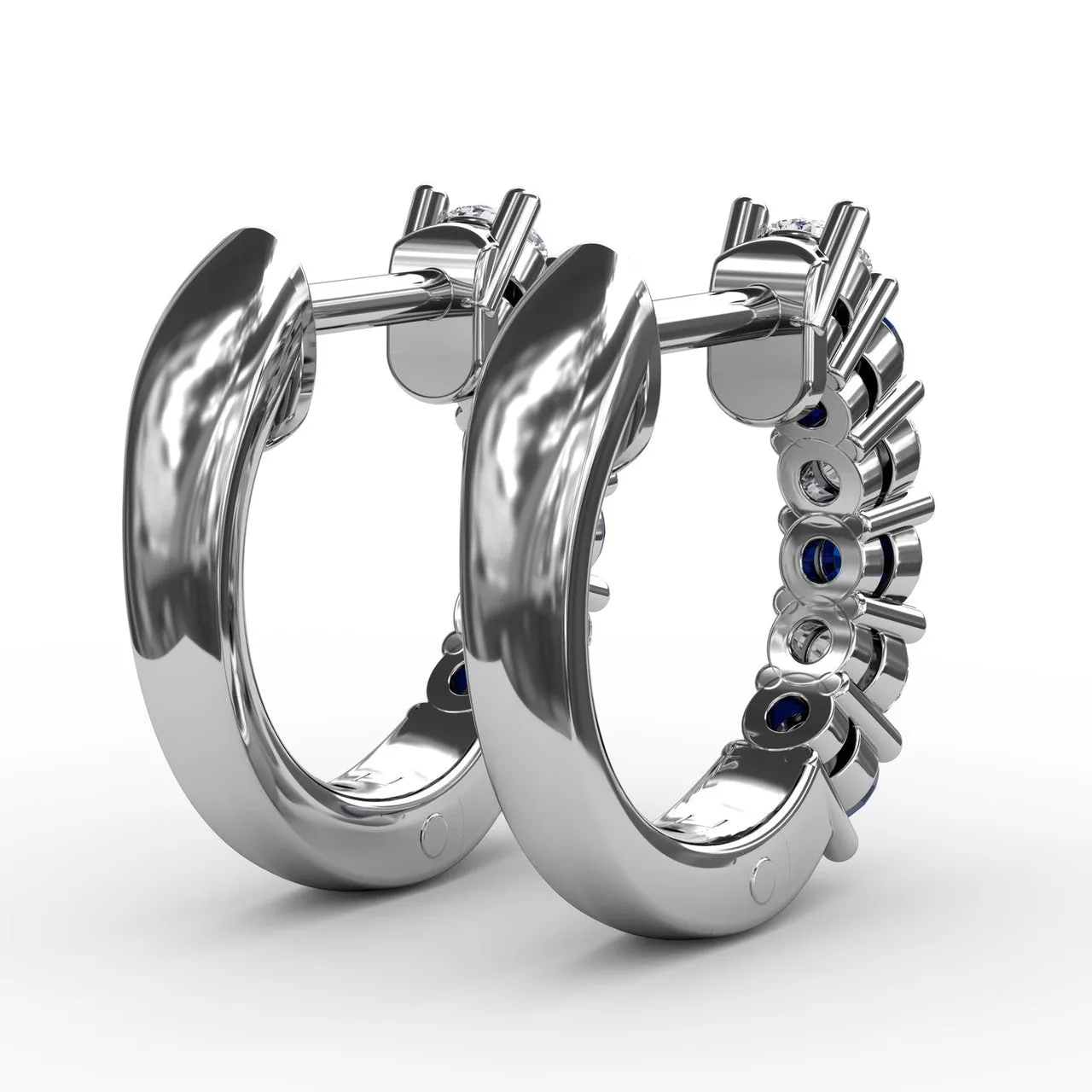 Fana 14k White Gold Shared Prong Sapphire And Diamond Hoop Earrings